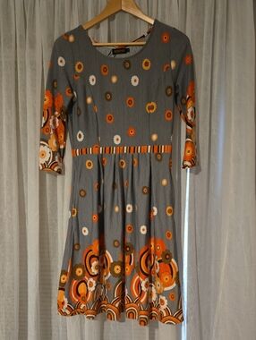 Reborn Gray Midi Dress with Orange & White Retro Florals
